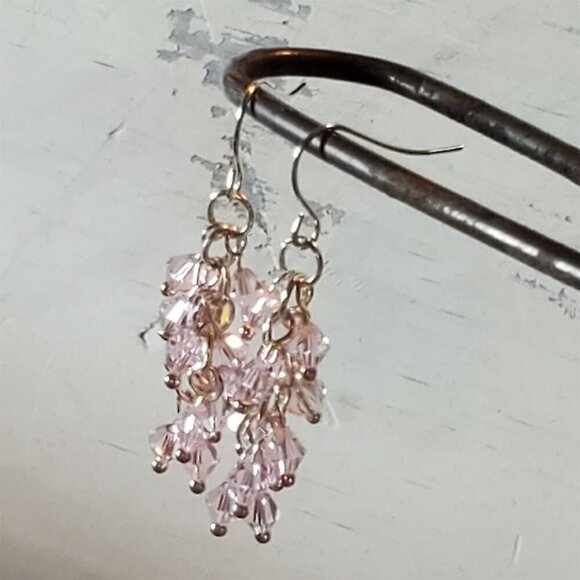 Art Deco Style Handcrafted Pink Translucent Crystal Baubles Cascade Earrings - Picture 4 of 6